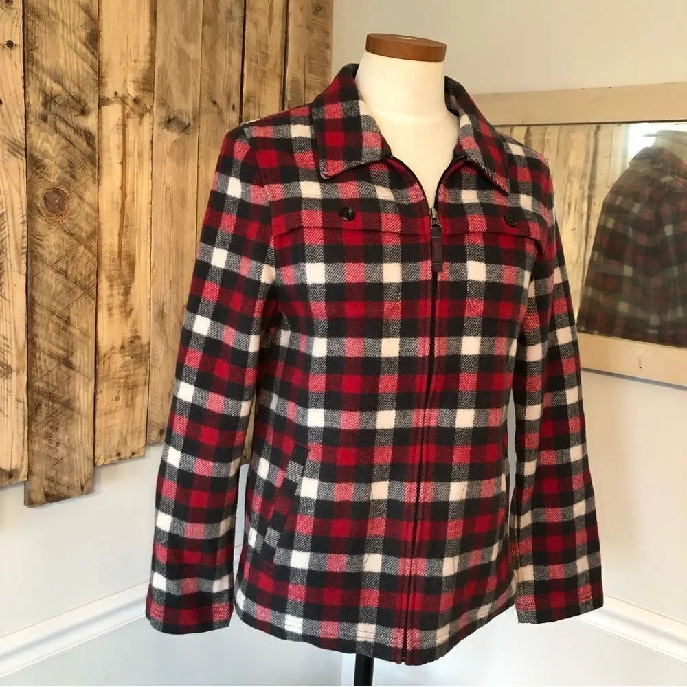 WOOLRICH Plaid Multi Color Thick‎ Zip Up Jacket With Pockets Size Medium